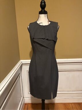 Calvin Klein Charcoal Sleeveless Midi Sheath Dress with Layered Front
